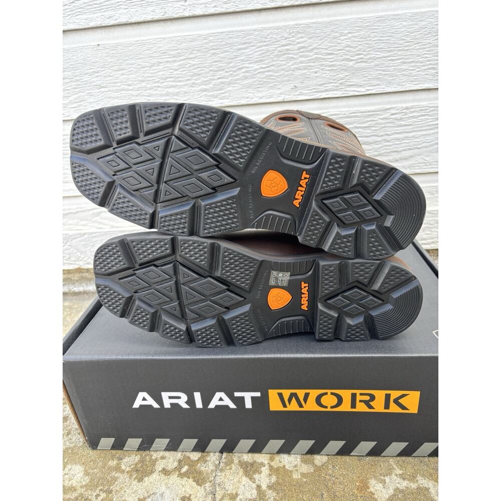Ariat Groundwork Steel Toe Mens Sz 9.5 D Bitter Brown Wide Square Toe Work Boots - Picture 7 of 8